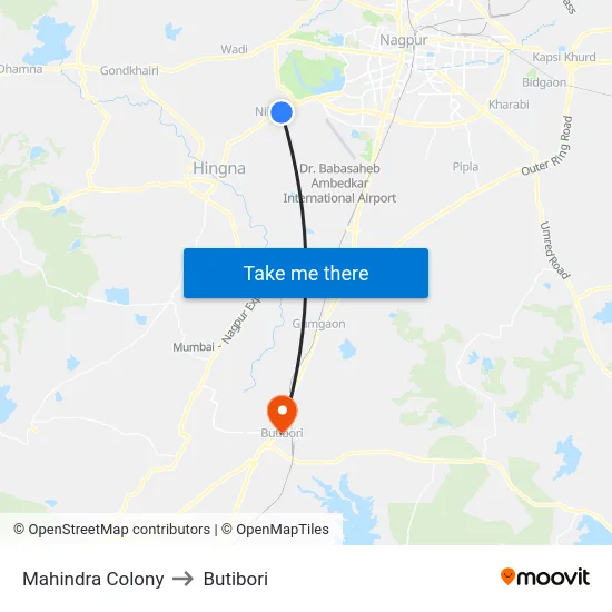 Mahindra Colony to Butibori map