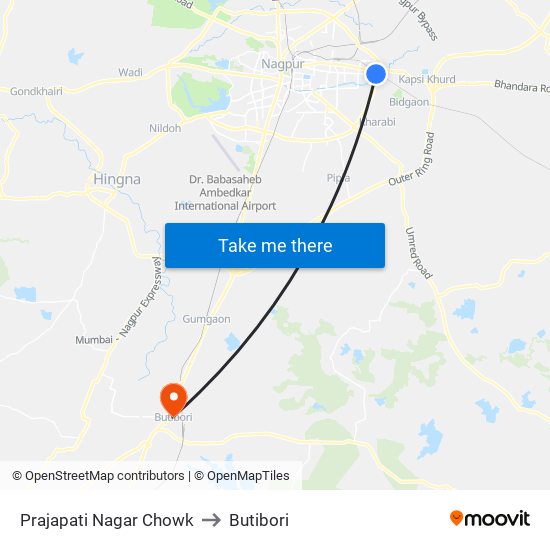 Prajapati Nagar Chowk to Butibori map