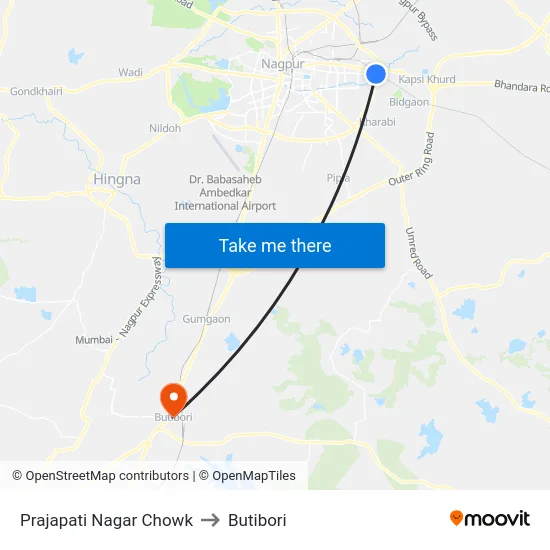 Prajapati Nagar Chowk to Butibori map