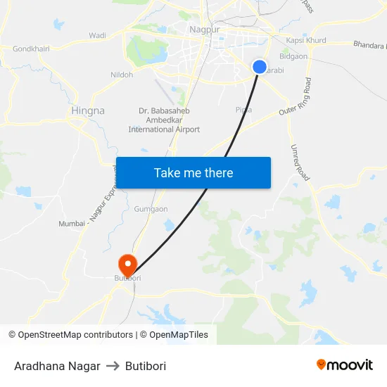 Aradhana Nagar to Butibori map