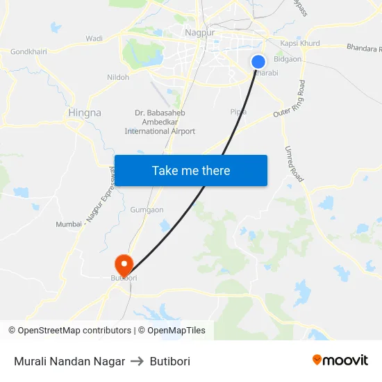 Murali Nandan Nagar to Butibori map