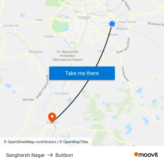 Sangharsh Nagar to Butibori map