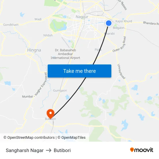 Sangharsh Nagar to Butibori map