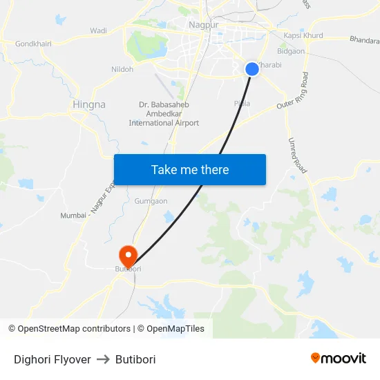 Dighori Flyover to Butibori map
