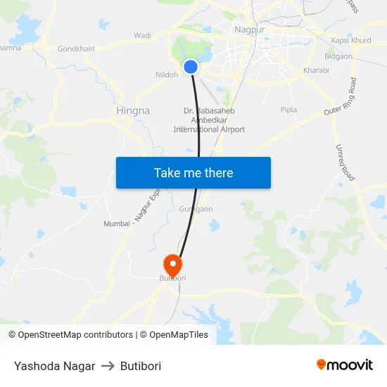 Yashoda Nagar to Butibori map