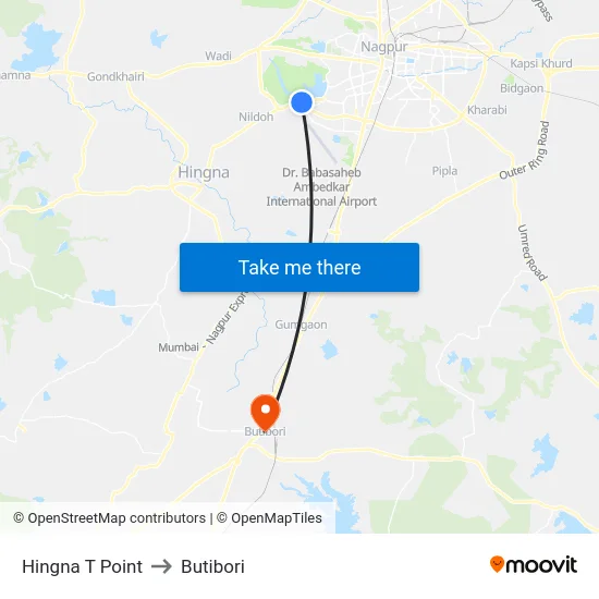 Hingna T Point to Butibori map