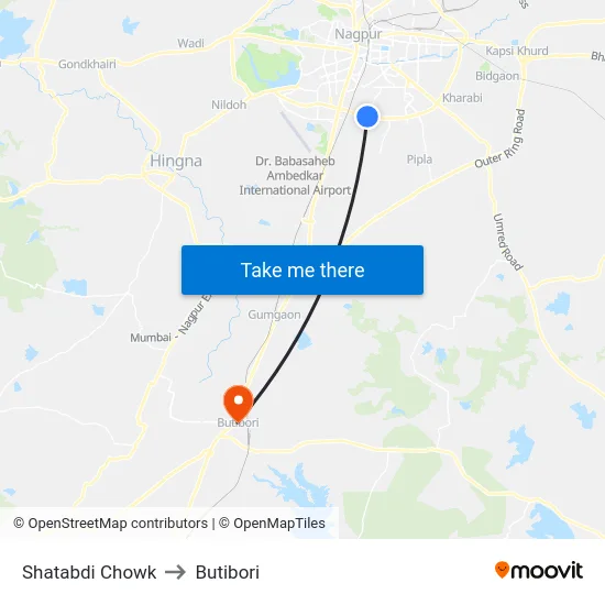 Shatabdi Chowk to Butibori map