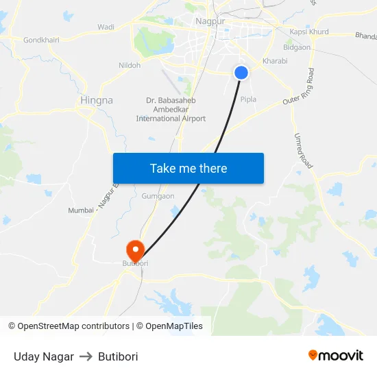 Uday Nagar to Butibori map