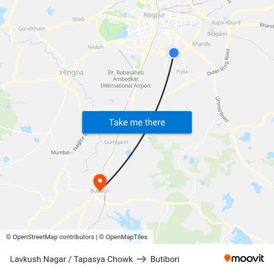 Lavkush Nagar / Tapasya Chowk to Butibori map