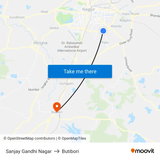 Sanjay Gandhi Nagar to Butibori map