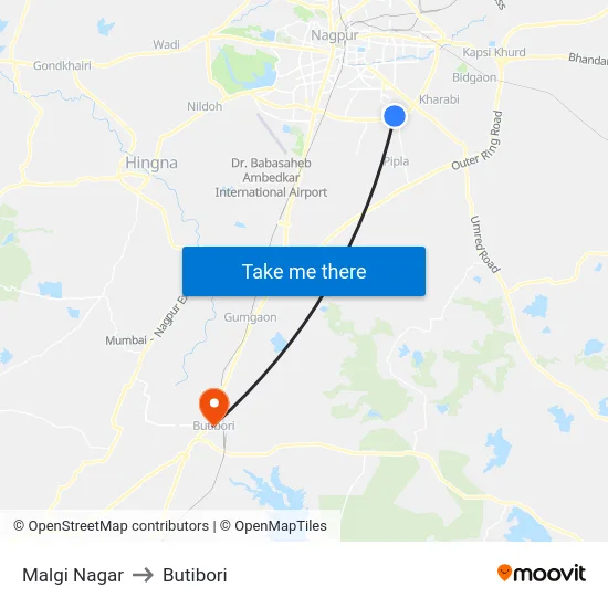 Malgi Nagar to Butibori map