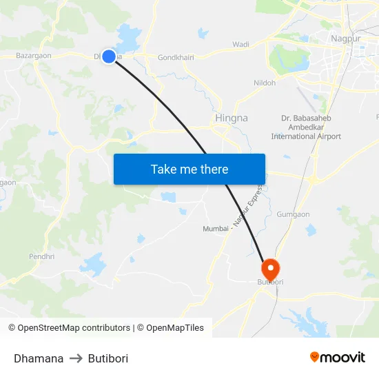 Dhamana to Butibori map