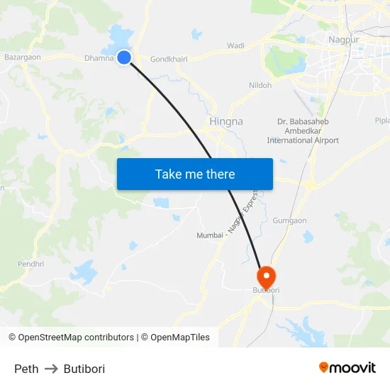 Peth to Butibori map