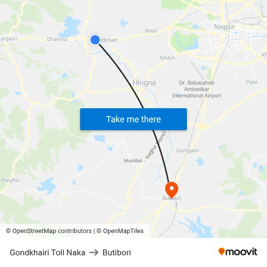 Gondkhairi Toll Naka to Butibori map