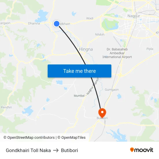 Gondkhairi Toll Naka to Butibori map
