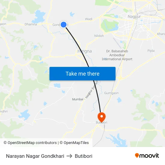 Narayan Nagar Gondkhari to Butibori map
