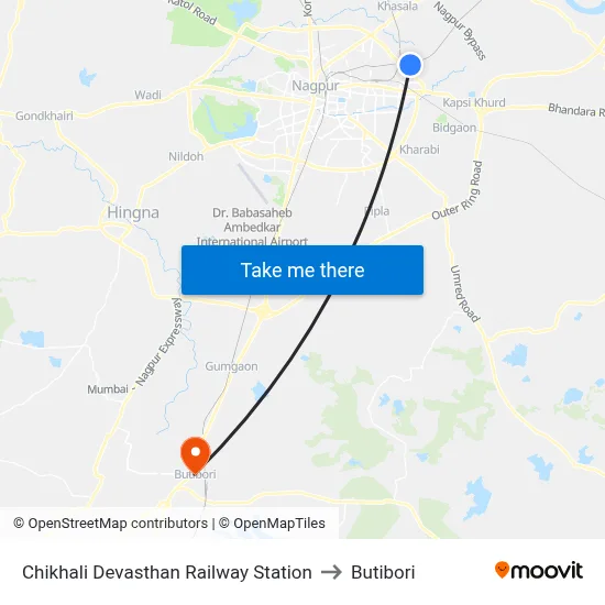 Chikhali Devasthan Railway Station to Butibori map
