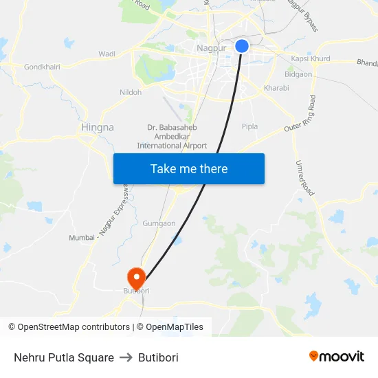 Nehru Putla Square to Butibori map