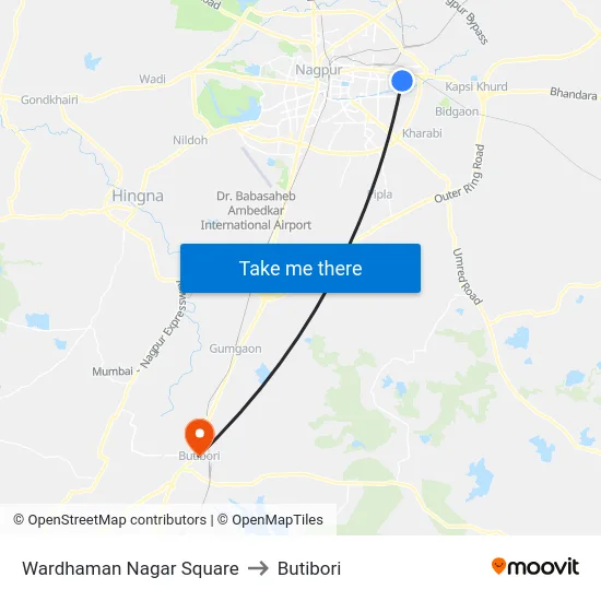 Wardhaman Nagar Square to Butibori map