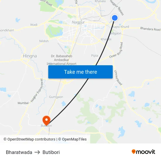 Bharatwada to Butibori map
