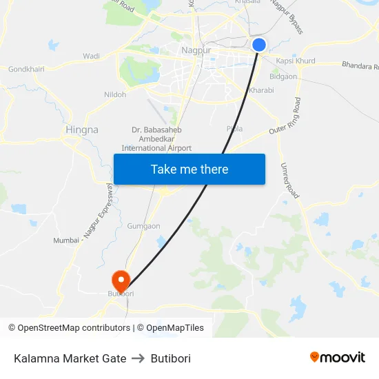 Kalamna Market Gate to Butibori map