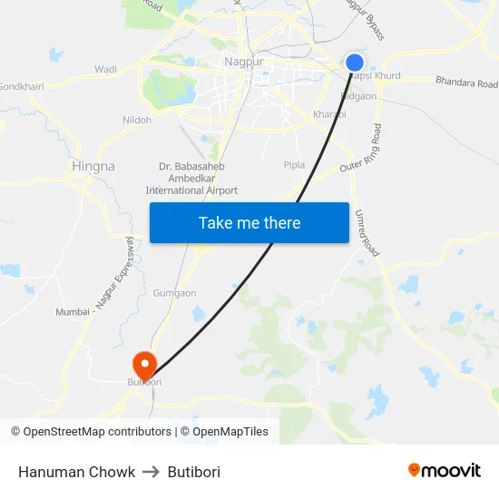 Hanuman Chowk to Butibori map