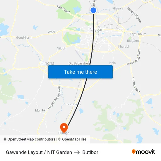 Gawande Layout / NIT Garden to Butibori map