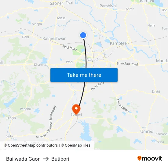 Bailwada Gaon to Butibori map