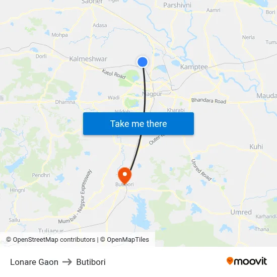 Lonare Gaon to Butibori map