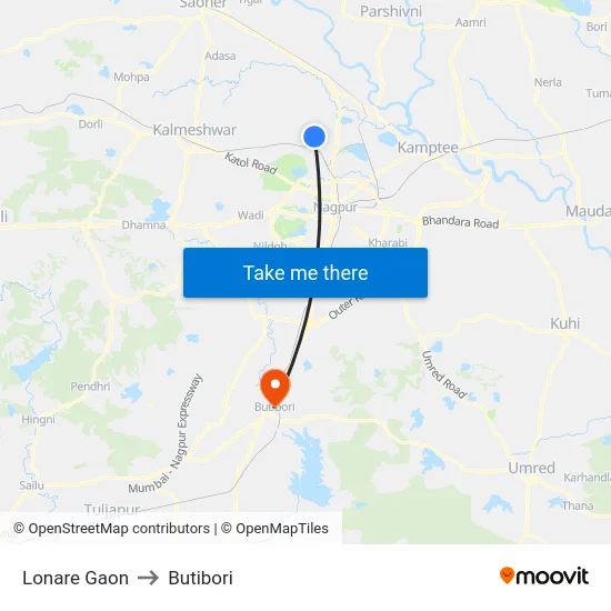 Lonare Gaon to Butibori map