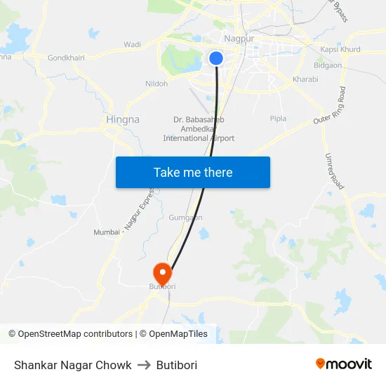 Shankar Nagar Chowk to Butibori map