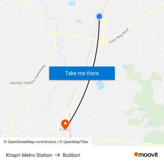 Khapri Metro Station to Butibori map