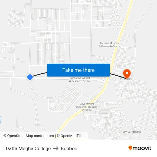 Datta Megha College to Butibori map