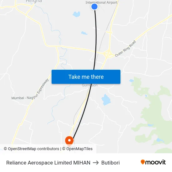 Reliance Aerospace Limited MIHAN to Butibori map