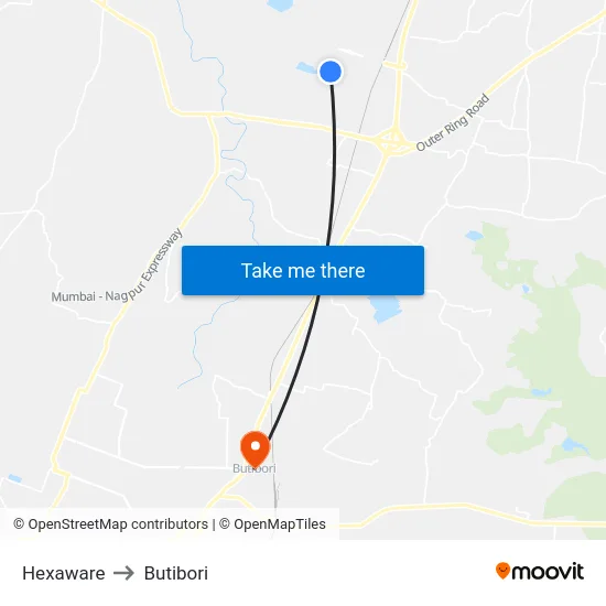 Hexaware to Butibori map