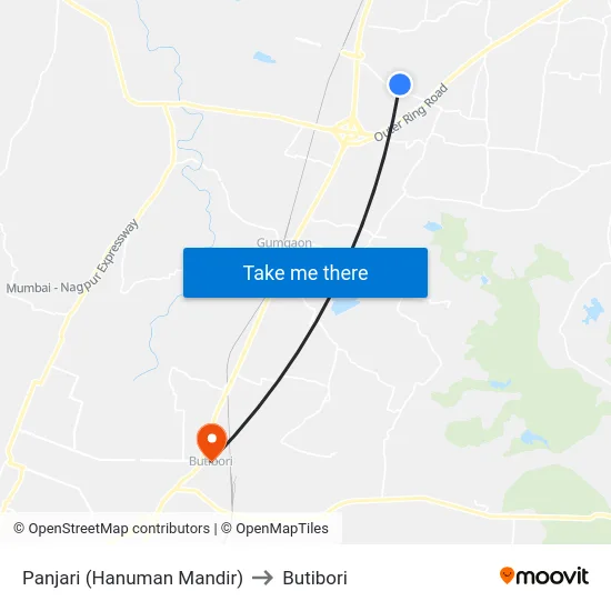 Panjari (Hanuman Mandir) to Butibori map