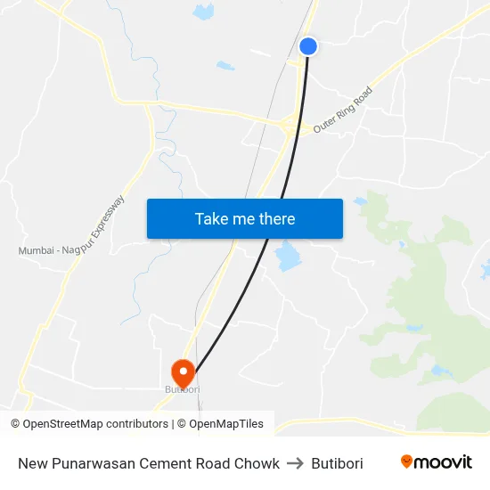 New Punarwasan Cement Road Chowk to Butibori map