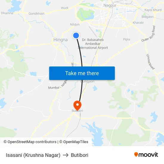Isasani (Krushna Nagar) to Butibori map