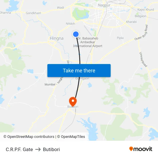 C.R.P.F. Gate to Butibori map