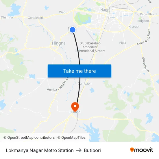 Lokmanya Nagar Metro Station to Butibori map