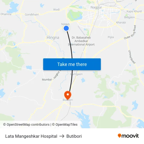 Lata Mangeshkar Hospital to Butibori map