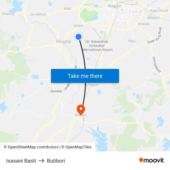 Isasani Basti to Butibori map