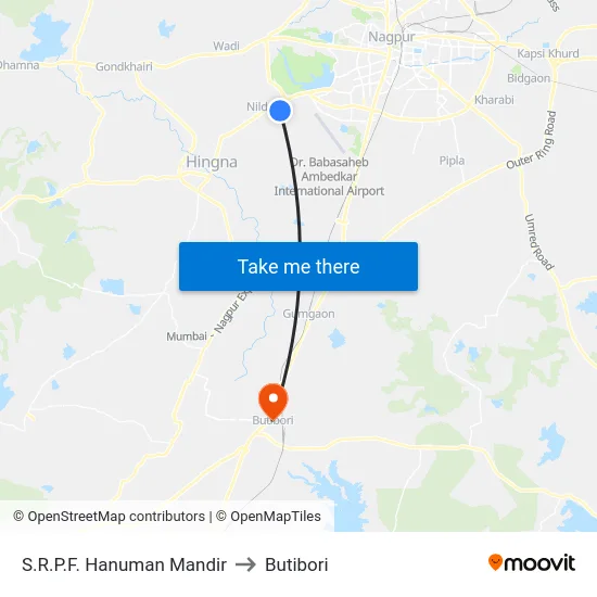 S.R.P.F. Hanuman Mandir to Butibori map