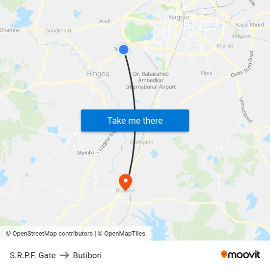 S.R.P.F. Gate to Butibori map