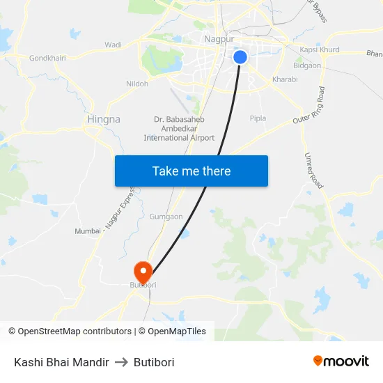 Kashi Bhai Mandir to Butibori map