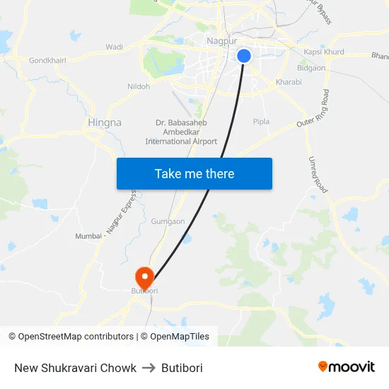 New Shukravari Chowk to Butibori map