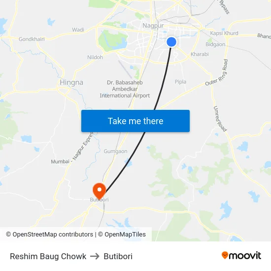 Reshim Baug Chowk to Butibori map