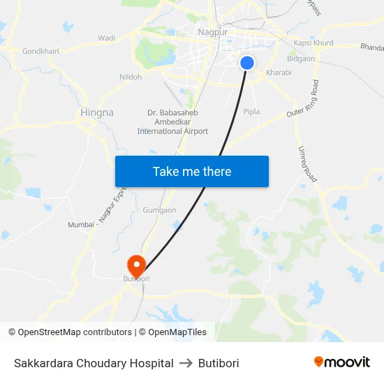 Sakkardara Choudary Hospital to Butibori map