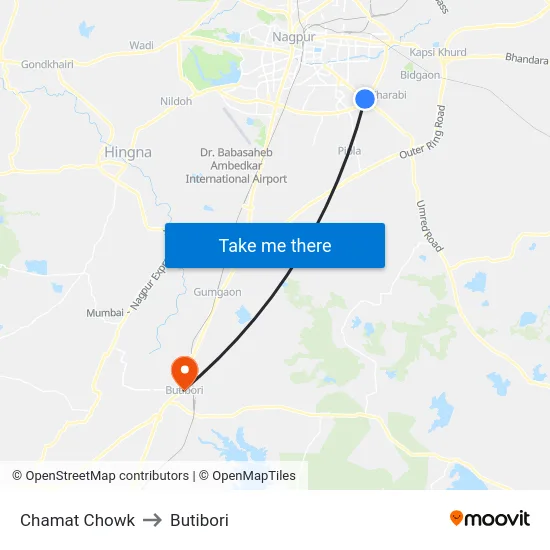Chamat Chowk to Butibori map