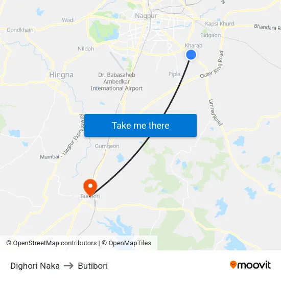Dighori Naka to Butibori map